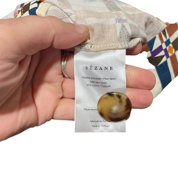 Sézane NEW Colorful Geometric Mini Lulu Dress Size 40 Linen Cotton Blend - Picture 5 of 13